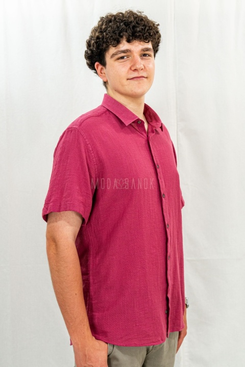 Bawełniana Koszula Męska fuksja z krótkim rękawem w kroju slim fit ESPADA MEN'S WEAR - MODA SANOK