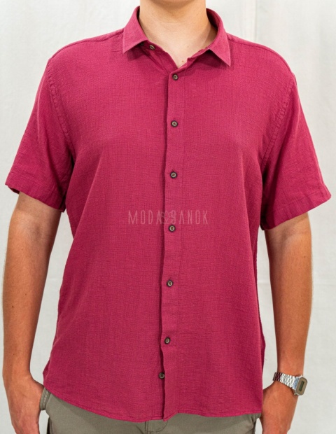 Bawełniana Koszula Męska fuksja z krótkim rękawem w kroju slim fit ESPADA MEN'S WEAR - MODA SANOK
