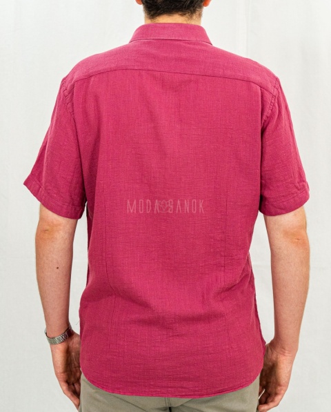 Bawełniana Koszula Męska fuksja z krótkim rękawem w kroju slim fit ESPADA MEN'S WEAR - MODA SANOK