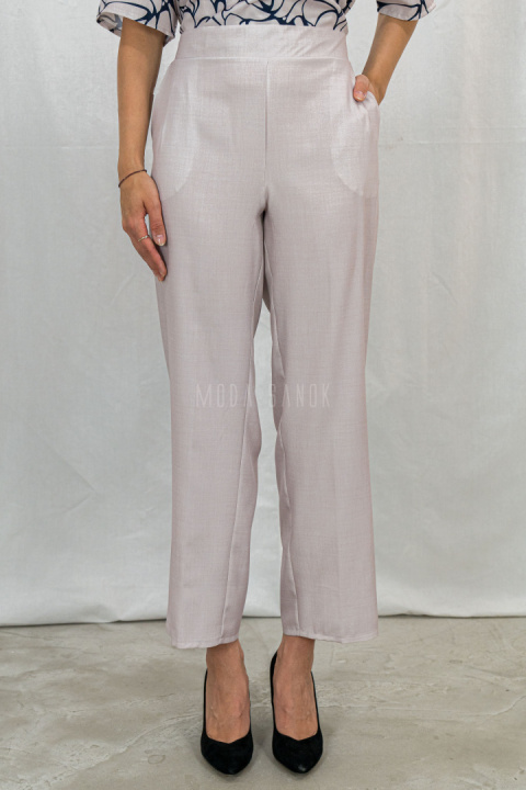 Beżowo granatowy elegancki damski komplet zwiewny, lekki spodnie + bluzka ERICO - MODA SANOK