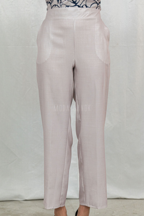 Beżowo granatowy elegancki damski komplet zwiewny, lekki spodnie + bluzka ERICO - MODA SANOK