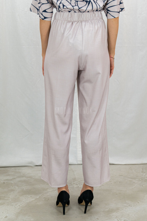 Beżowo granatowy elegancki damski komplet zwiewny, lekki spodnie + bluzka ERICO - MODA SANOK