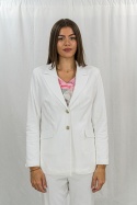 Elegancka klasyczna damska marynarka w kolorze białym zapinana na dwa guziki MTM - MODA SANOK