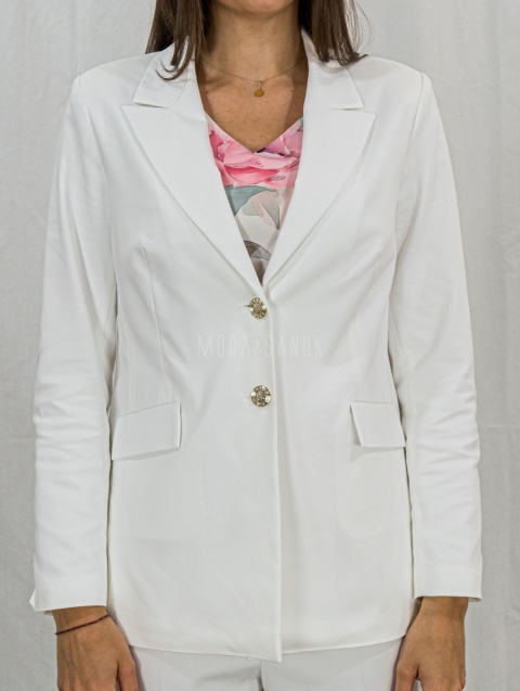 Elegancka klasyczna damska marynarka w kolorze białym zapinana na dwa guziki MTM - MODA SANOK