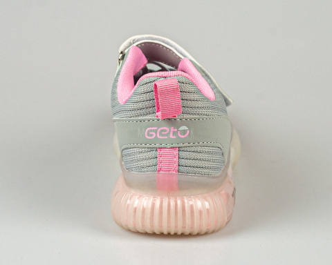 Dziewczęce sportowe buty w kolorze szarym z różowymi dodatkami zapinane na rzep - MODA SANOK