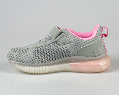 Dziewczęce sportowe buty w kolorze szarym z różowymi dodatkami zapinane na rzep - MODA SANOK