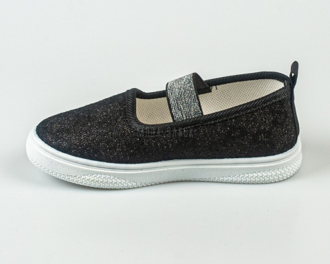 Dziewczęce trampki wsuwane czarne lekkie z gumką - MODA SANOK