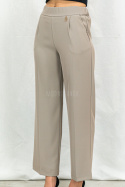Eleganckie ciemno beżowe spodnie damskie BARTON proste lejące w kant z gumą w pasie - MODA SANOK