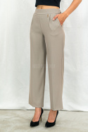 Eleganckie ciemno beżowe spodnie damskie BARTON proste lejące w kant z gumą w pasie - MODA SANOK