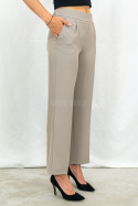 Eleganckie ciemno beżowe spodnie damskie BARTON proste lejące w kant z gumą w pasie - MODA SANOK