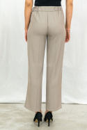 Eleganckie ciemno beżowe spodnie damskie BARTON proste lejące w kant z gumą w pasie - MODA SANOK