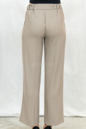 Eleganckie ciemno beżowe spodnie damskie BARTON proste lejące w kant z gumą w pasie - MODA SANOK