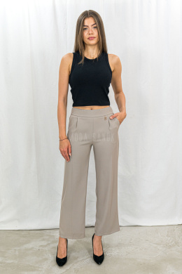 Eleganckie ciemno beżowe spodnie damskie BARTON proste lejące w kant z gumą w pasie - MODA SANOK