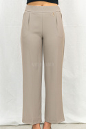 Eleganckie ciemno beżowe spodnie damskie BARTON proste lejące w kant z gumą w pasie - MODA SANOK