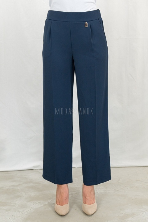 Eleganckie granatowe spodnie damskie BARTON proste lejące w kant z gumą w pasie - MODA SANOK