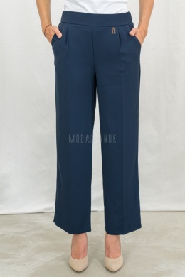 Eleganckie granatowe spodnie damskie BARTON proste lejące w kant z gumą w pasie - MODA SANOK