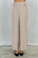 Letnie spodnie damskie z szeroką nogawką, lużne cienkie w kolorze beżowym CORALLINE -  MODA SANOK