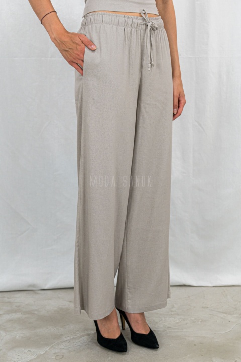 Zestaw damski komplet beżowy bluzka z krótkim rękawem i szerokie lużne spodnie na gumce BARTON - MODA SANOK