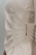 Elegancka kobieca  sukienka z krótkim rękawem w kolorze jasnego beżu TRYNITE - MODA SANOK