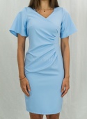 Elegancka kobieca sukienka z krótkim rękawem w kolorze błękitnym TRYNITE - MODA SANOK