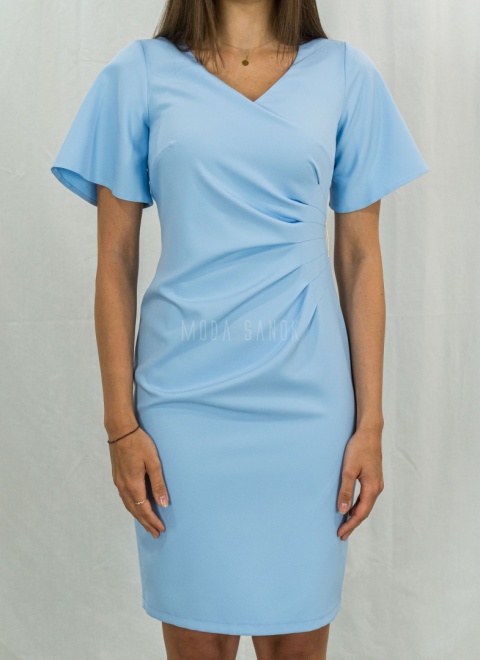 Elegancka kobieca sukienka z krótkim rękawem w kolorze błękitnym TRYNITE - MODA SANOK