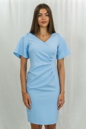 Elegancka kobieca sukienk z krótkim rękawem w kolorze błękitnym TRYNITE - MODA SANOK