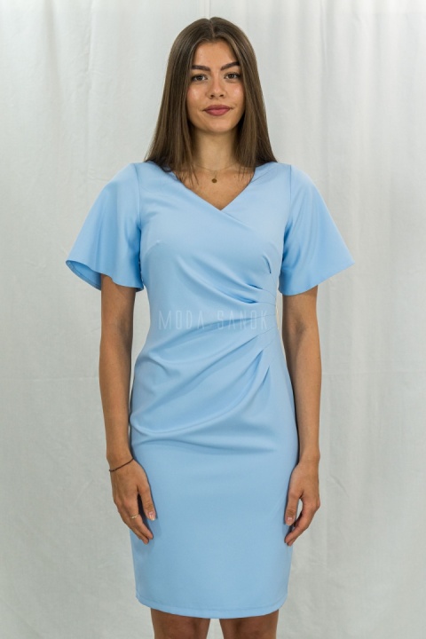 Elegancka kobieca sukienk z krótkim rękawem w kolorze błękitnym TRYNITE - MODA SANOK