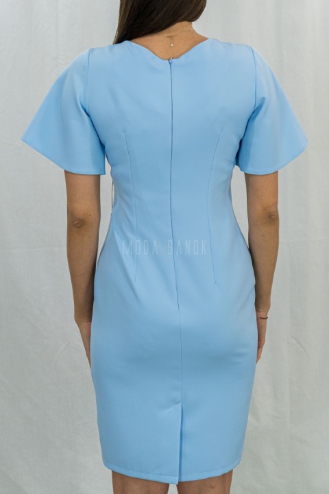 Elegancka kobieca sukienka z krótkim rękawem w kolorze błękitnym TRYNITE - MODA SANOK