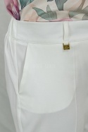 Eleganckie klasyczne zwężane spodnie damskie MTM w kolorze białym z gumką w pasie - MODA SANOK