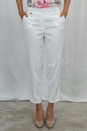 Eleganckie klasyczne zwężane spodnie damskie MTM w kolorze białym z gumką w pasie - MODA SANOK