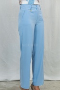 Klasyczne eleganckie damskie spodnie z prostą szeroką nogawką w kolorze błękitnym  MTM - MODA SANOK