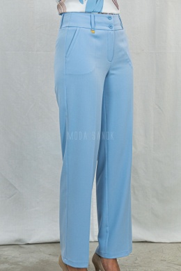 Klasyczne eleganckie damskie spodnie z prostą szeroką nogawką w kolorze błękitnym  MTM - MODA SANOK
