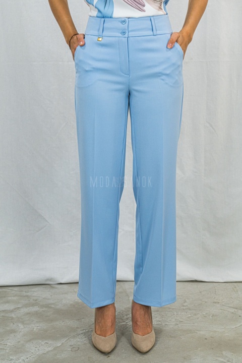 Klasyczne eleganckie damskie spodnie z prostą szeroką nogawką w kolorze błękitnym  MTM - MODA SANOK