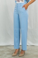 Klasyczne eleganckie damskie spodnie z prostą szeroką nogawką w kolorze błękitnym  MTM - MODA SANOK
