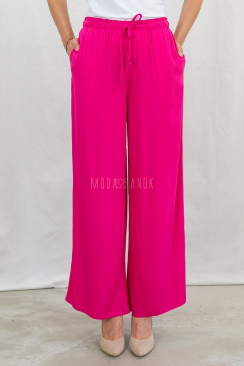 Fuksjowe letnie spodnie damskie z szeroką nogawką casualowe BARTON - MODA SANOK