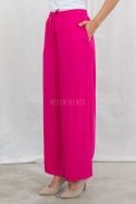Fuksjowe letnie spodnie damskie z szeroką nogawką casualowe BARTON - MODA SANOK