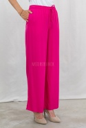 Fuksjowe letnie spodnie damskie z szeroką nogawką casualowe BARTON - MODA SANOK