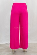 Fuksjowe letnie spodnie damskie z szeroką nogawką casualowe BARTON - MODA SANOK