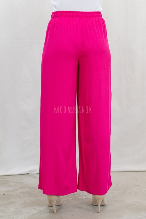 Fuksjowe letnie spodnie damskie z szeroką nogawką casualowe BARTON - MODA SANOK