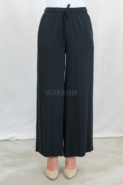 Czarne letnie spodnie damskie z szeroką nogawką casualowe BARTON - MODA SANOK