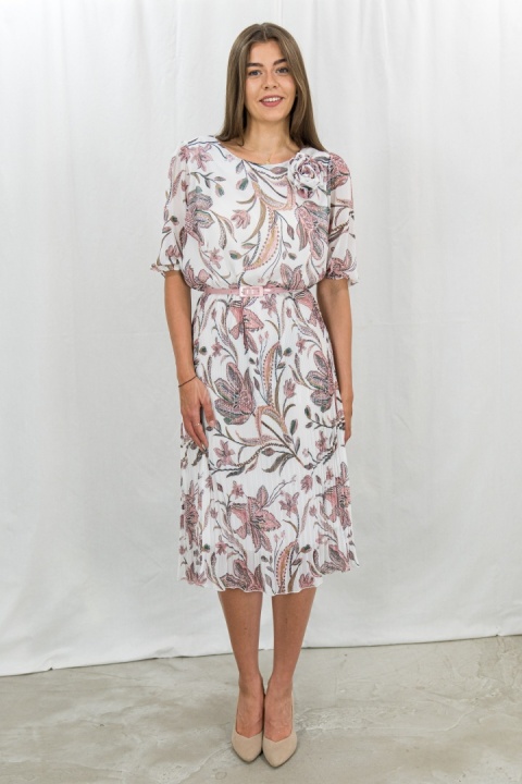 Sukienka wizytowa z plisowanym dołem i kwiatowym wzorem MADAME - MODA SANOK