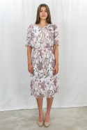 Sukienka wizytowa z plisowanym dołem i kwiatowym wzorem MADAME - MODA SANOK