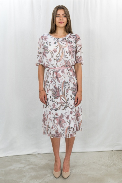 Sukienka wizytowa z plisowanym dołem i kwiatowym wzorem MADAME - MODA SANOK
