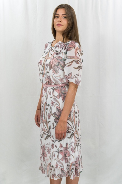 Sukienka wizytowa z plisowanym dołem i kwiatowym wzorem MADAME - MODA SANOK
