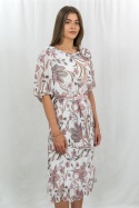 Sukienka wizytowa z plisowanym dołem i kwiatowym wzorem MADAME - MODA SANOK