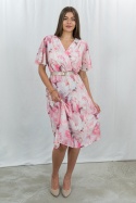 Różowa sukienka wyjściowa w kwiecistym wzorze MARISA - MODA SANOK