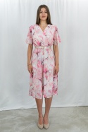 Różowa sukienka wyjściowa w kwiecistym wzorze MARISA - MODA SANOK