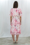Różowa sukienka wyjściowa w kwiecistym wzorze MARISA - MODA SANOK