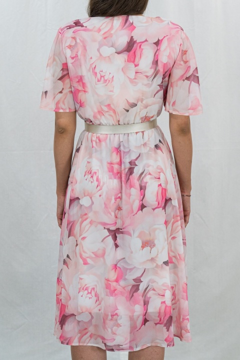 Różowa sukienka wyjściowa w kwiecistym wzorze MARISA - MODA SANOK