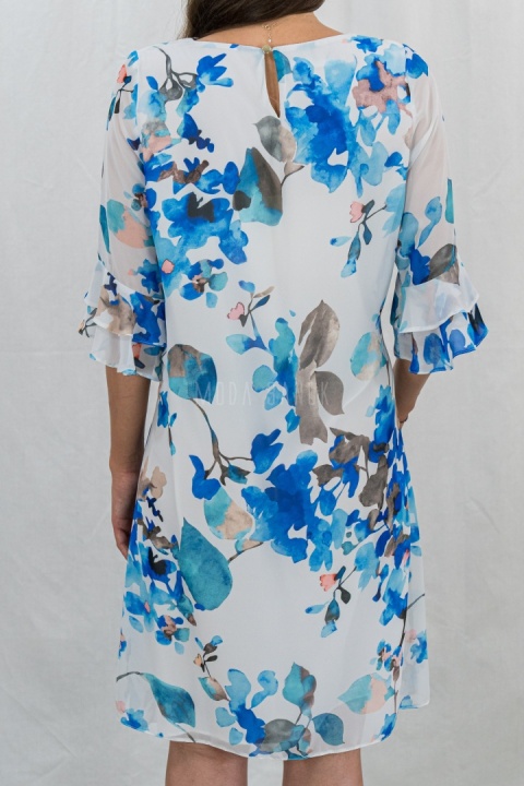 Szyfonowa sukienka wyjściowa niebiesko-biała JIS COLLECTION - MODA SANOK